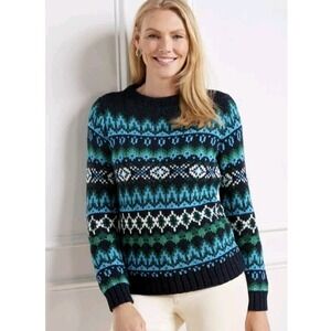 Talbots Chamonix Fair Isle Crewneck Nordic Cottage Women Long Sleeve  M